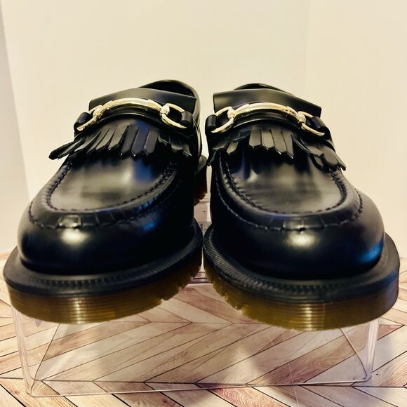 Dr Martens Adrian Snaffle Black Smooth Leather Loafers M 7 W 8 Kiltie Gold Bit - Picture 10 of 10